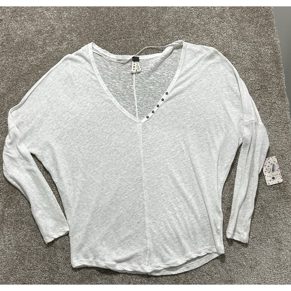 NEW Free People Women's M Santa Cruz Henley Linen Blend Oversized